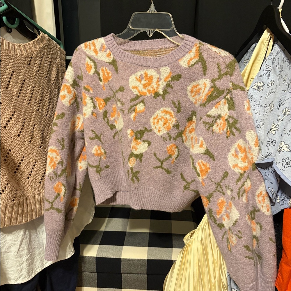 Cider Floral Sweater - Lavender and Orange